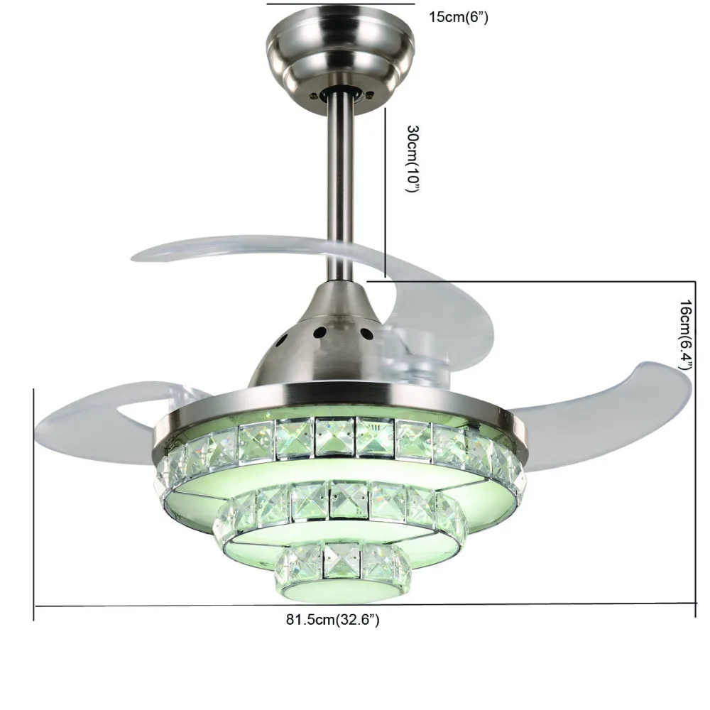 Хрустальный потолочный вентилятор светодиодный лампа 32 дюйма 3 листа с 2