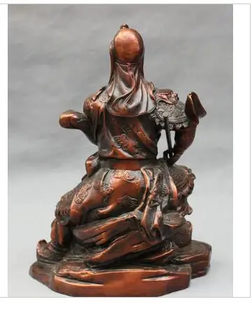 10 &quotНародная китайская чистая бронза Голова Дракона воин сидя GuanGong GuanYu статуя