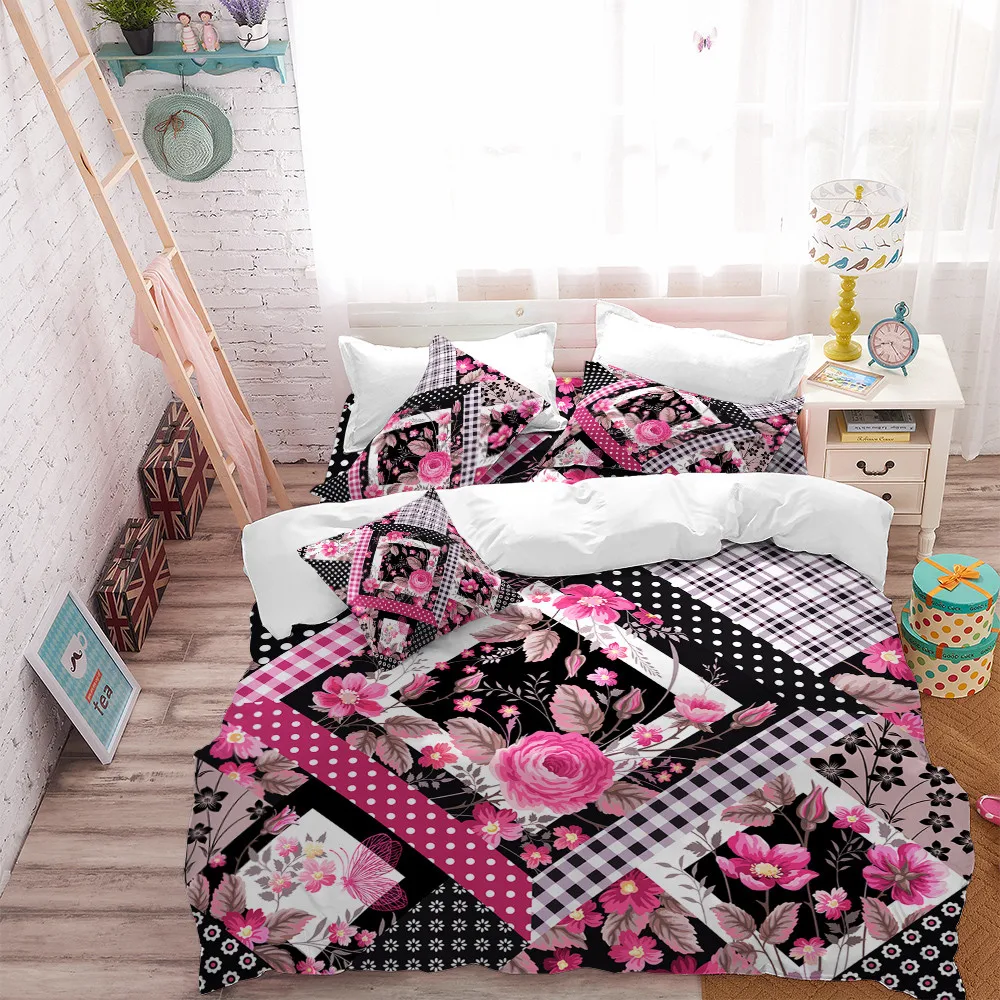 Набор пододеяльников с красными цветами для девочек милый комплект постельного