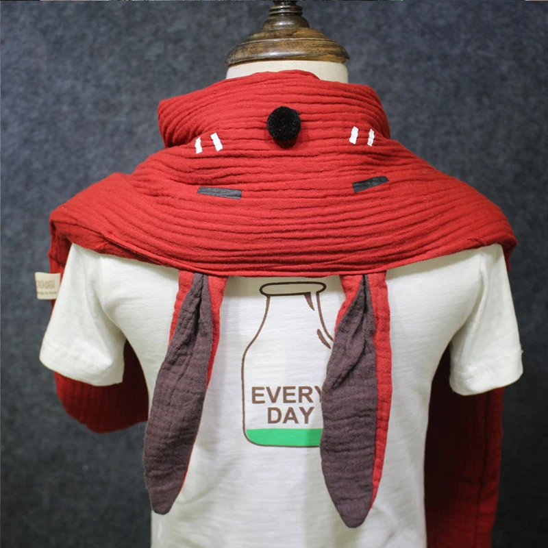 Детский Зимний вязаный длинный шарф из натурального хлопка с кроличьими