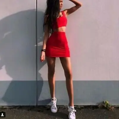 Соблазнительный Женский комплект из 2 предметов облегающий топ и юбка