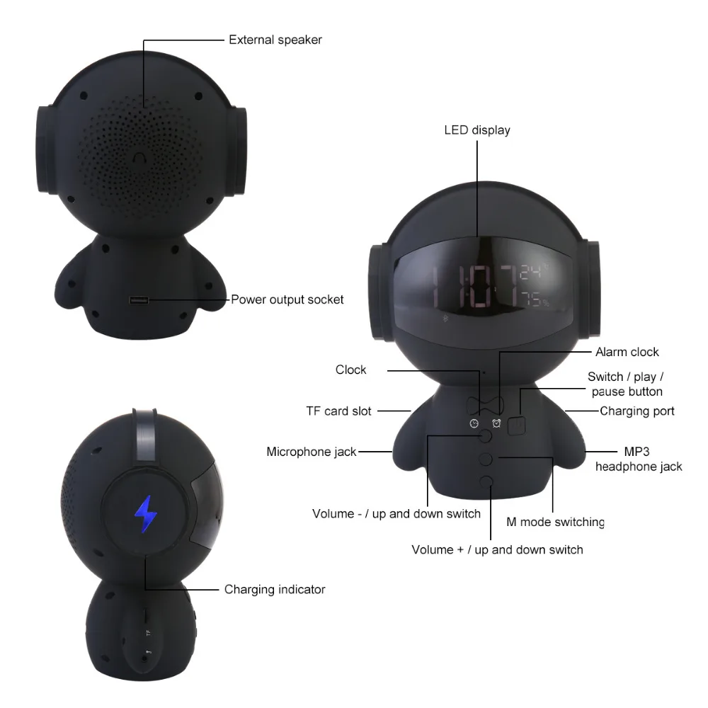 Портативный робот Bluetooth динамик с шумоподавлением AUX TF светодиодный дисплей MP3
