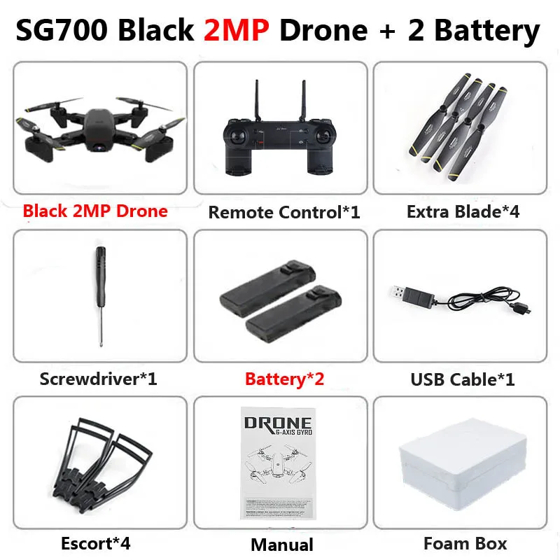 2MP Black 2B Foam SG700 Профессиональный складной Дрон с камерой 2MP HD WiFi FPV контроль скорости удержания высоты RC Квадрокоптер Вертолет игрушка XS809 E58 - Цвет: 2MP Black 2B Foam