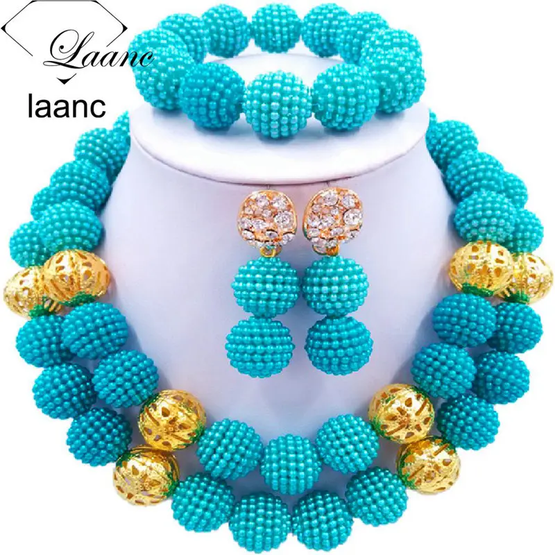 Teal Laanc нигерийские Свадебные африканские бусины Королевский синий набор украшений для женщин SP2R002 - Окраска металла: Teal