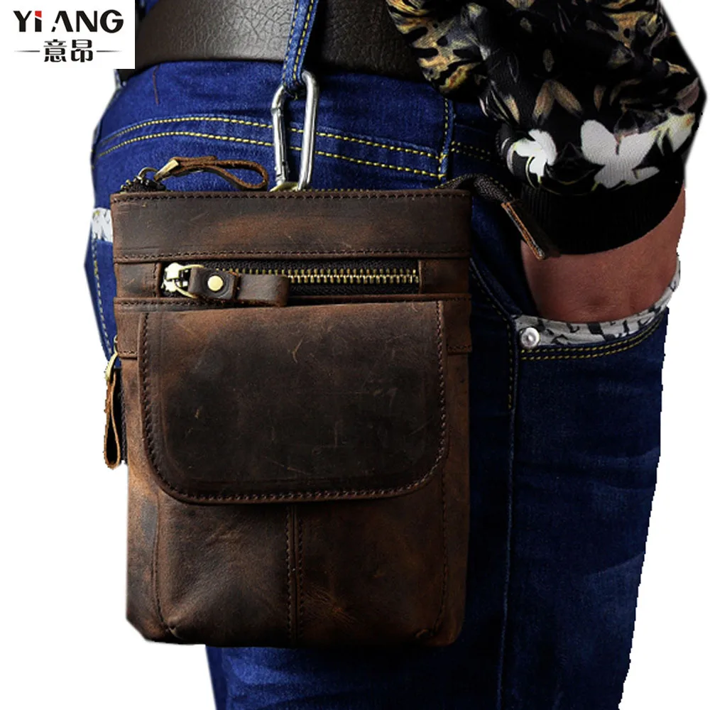 Мужская поясная сумка Crazy Horse из воловьей кожи Винтажная сумочка через плечо