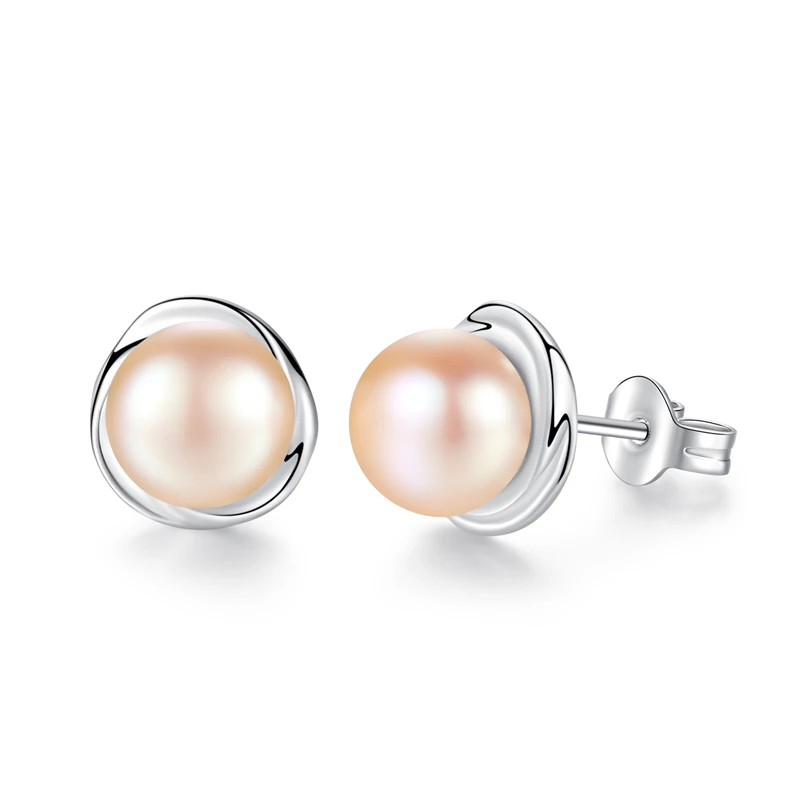 Orangepink 8to9mm Новые 925 пробы серебряные серьги-гвоздики с натуральным пресноводным жемчугом классические 8-9 мм Ювелирные изделия с жемчугом свадебные серьги для женщин - Metal Color: Orangepink 8to9mm