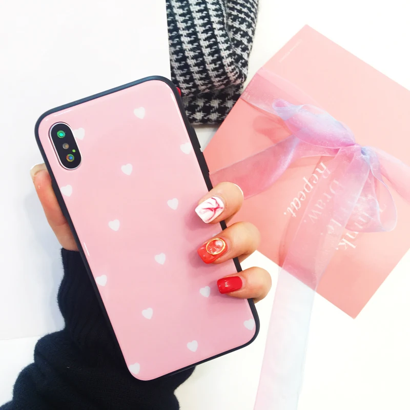 GlamPhoneCase Love Heart Glass Phone Case for IPhone 6 6s 6plus 7/7plus Sweet Anti-knock Hard Cover For iPhone 8 8plus X |