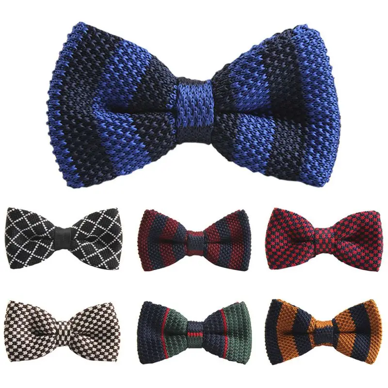 Новое поступление мужской галстук-бабочка в полоску вязанный предварительно