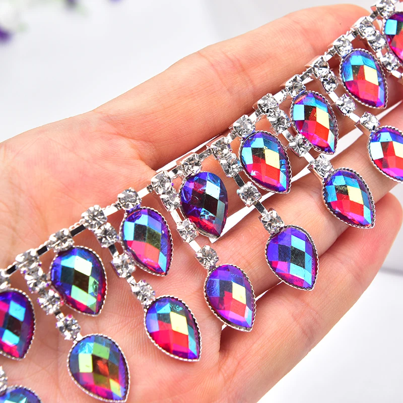 1Yard Colorful Rhinestone Tassel Fringing Chain Crystal AB Teardrop Trim Wedding Dress Decoration Sewing Necklace DIY Garment | Дом и сад