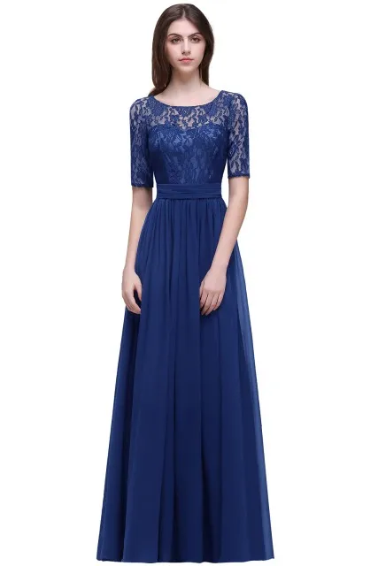 CPS522 Royal Blue Платья для матери невесты с глубоким вырезом, а-силуэт, кружевное вечернее платье, бордовое, темно-синее, Черное длинное шифоновое вечернее платье - Цвет: CPS522 Royal Blue