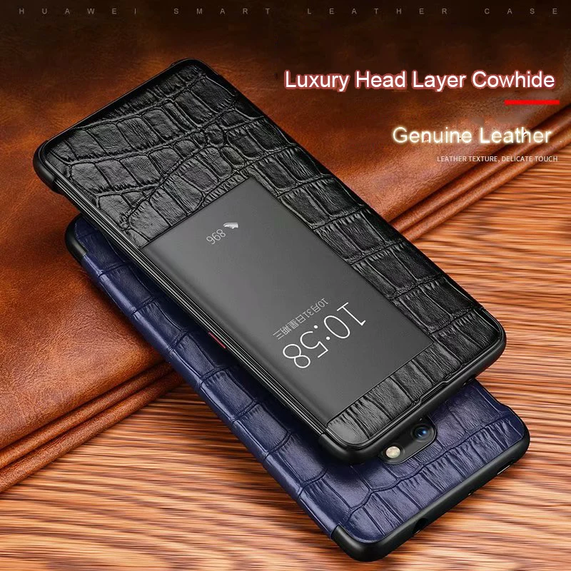 Чехол книжка из натуральной кожи с крокодиловой текстурой для Huawei Mat 20 Pro Mart Touch View
