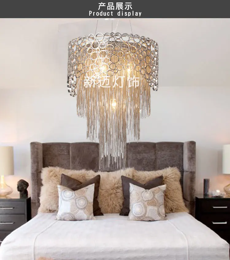 

American tassel chandelier creative art bedroom dining room living room club hotel round simple aluminum chain chandelier