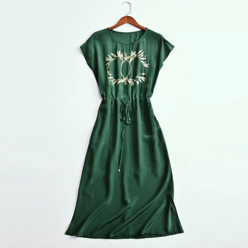 Женское платье 2018 зеленое с круглым вырезом длинное без рукавов высокое качество