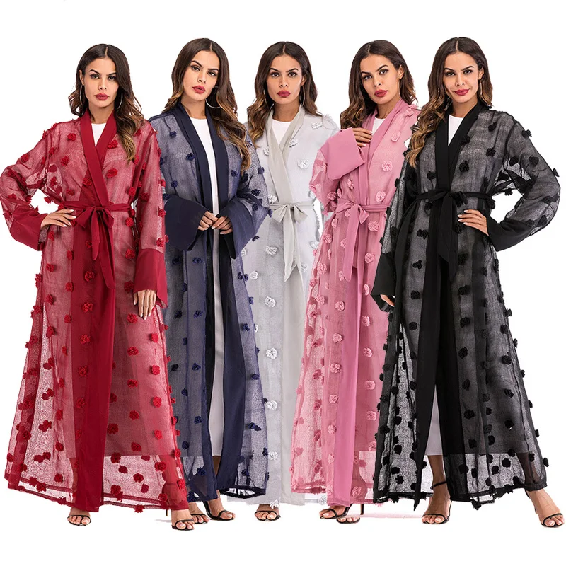 Dubai длинный рукав Абаи Исламской Костюмы передний открытый мусульманских Для женщин цветок платье fimtairah скромная модель; Размеры s-xxl халат кимоно