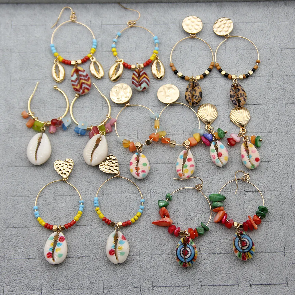Bohemia Gold Color Shell Earring For Women Big Geometric beads Long Drop Earrings Brincos 2019 New Fashion Summer Beach Jewelry | Украшения