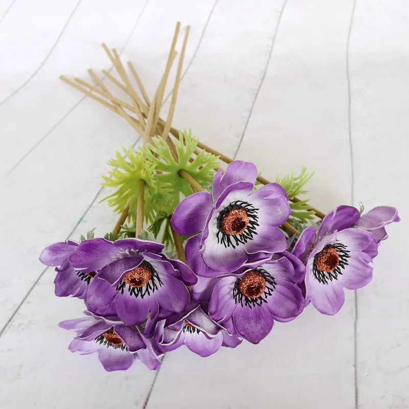 new purple 7 шт., искусственные анемоны, цветы, настоящее прикосновение, маковые ветки, Бургундия, центр для свадебных букетов, центральные украшения, сделай сам, украшение дома - Цвет: new purple