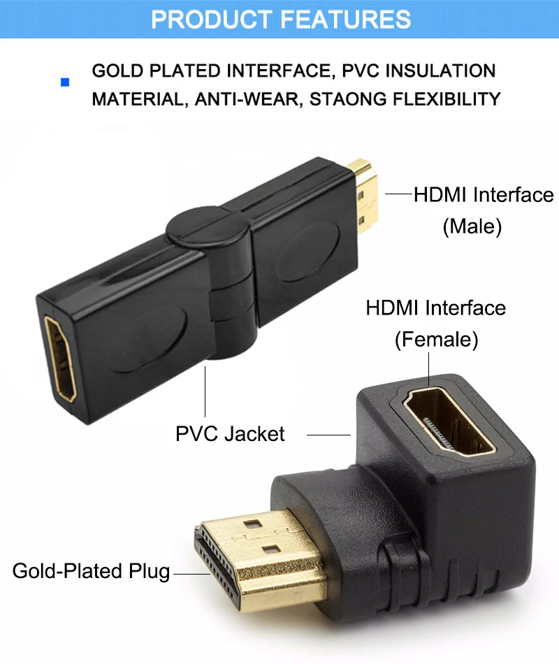 HDMI к HDMI кабель удлинитель 90 180 градусов Угол Вращающийся адаптер мужчин и женщин HDMI поворотный складной конвертер для HDTV Xbox 360