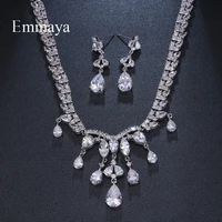 emmaya brand new hot sale women aaa zircon water drop clear cz bridal set for luxury wedding choker necklace jewelry sets gift
