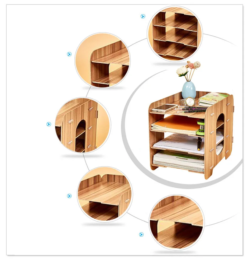 Деревянный Настольный книжный стеллаж для DIY, многослойная полка для хранения документов, органайзер для журналов, держатель для файлов, книжная полка, офисная отделка