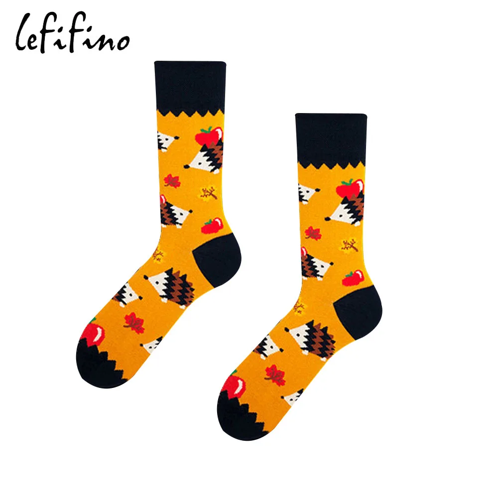 Hedgehog socks Мужские хлопковые носки счастливые Длинные цветные свадебные винные фруктовые носки унисекс корейские Мультяшные необычные женские забавные носки Ne78330 - Цвет: Hedgehog socks