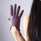 Перчатки женские из натуральной козьей кожи с кисточками и молнией для работы с сенсорным экраном TB08