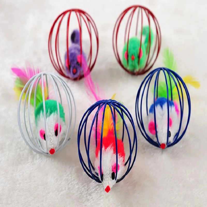 Игрушки для кошек железная клетка перо плюшевая мышь кошка котенок смешные