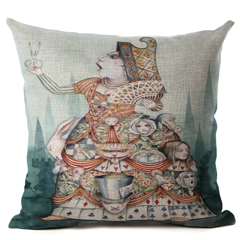 Cushion Cover Illustration Rabbit Character in Poker Wonderland Retro Home Decorative Pillow Cojines | Дом и сад