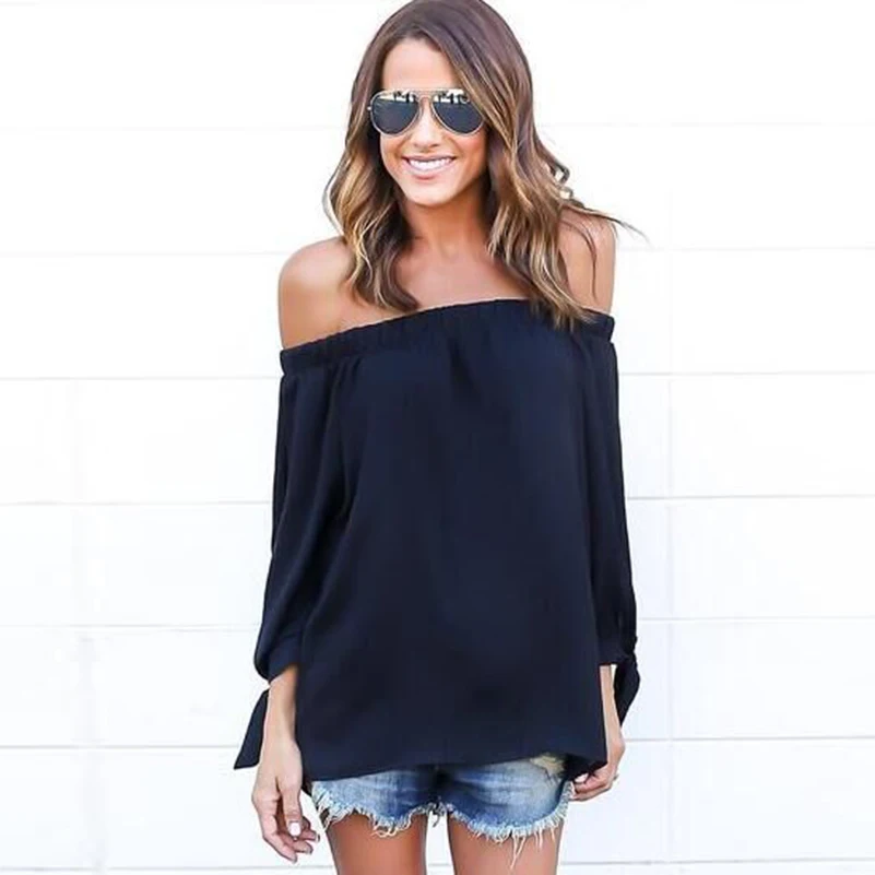 Сексуальная Slash шеи с плеча топ хлопок плюс Размеры Повседневное длинным рукавом