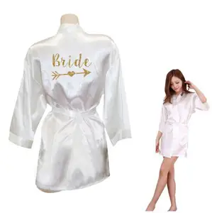 Женское кимоно, халаты из искусственного шелка, свадебная одежда для невесты с блестящими золотистыми сердечками, одежда для девичника, бесплатная доставка