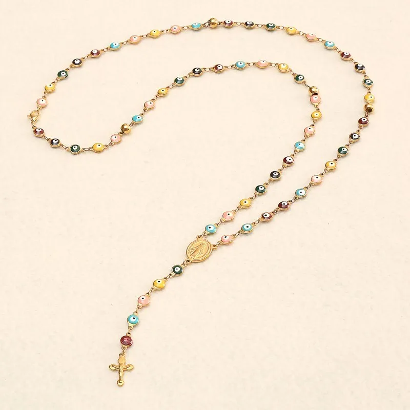 RIR Крест Иисуса Христа с Злой Глаз бусина религиозный Розария Длинные распятия