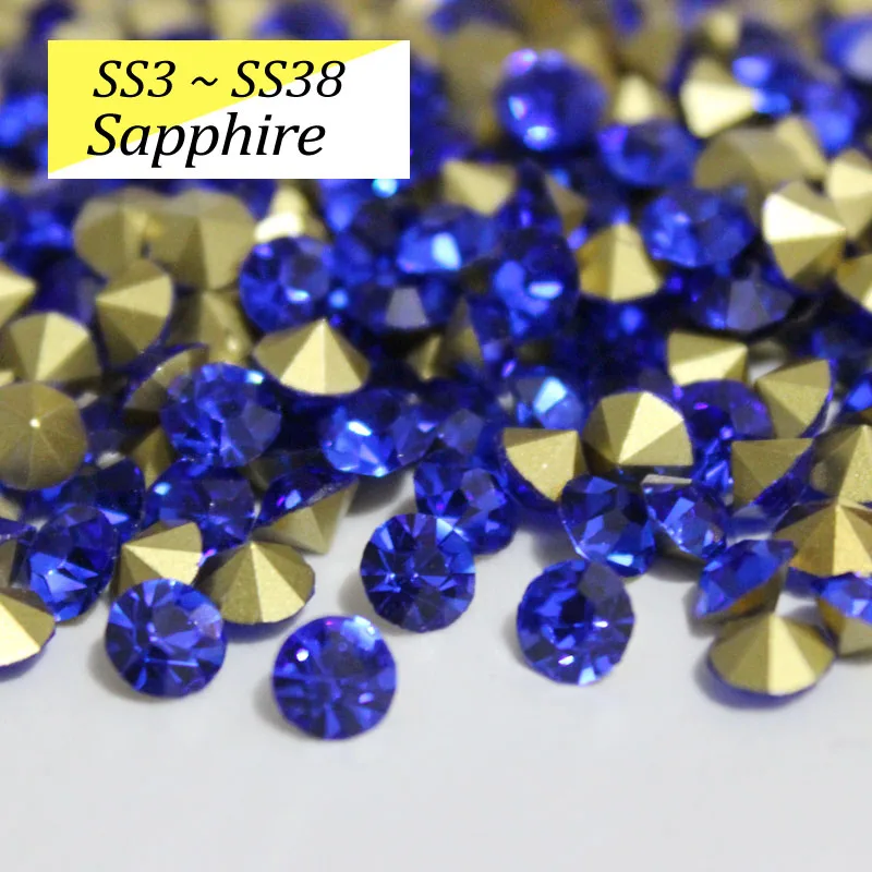 Sapphire SS16-SS38 блестящие хрустальные стразы круглые с заостренным фольгированным дном сзади стекло камень для одежды сумки - Цвет: Sapphire