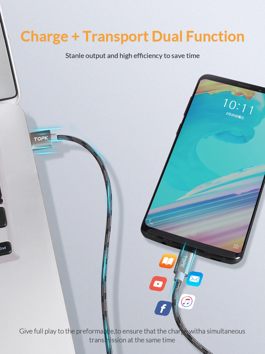 TOPK usb type-C кабель для Xiaomi Redmi note 7 передачи данных зарядный кабель type-C кабель usb c для samsung s8