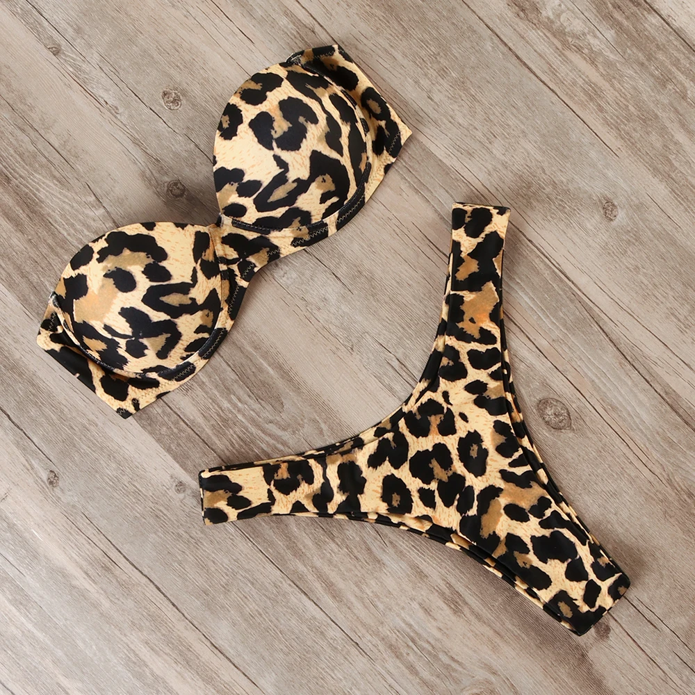 Женский купальник бикини с леопардовым принтом и открытой спиной 2019 | Женская
