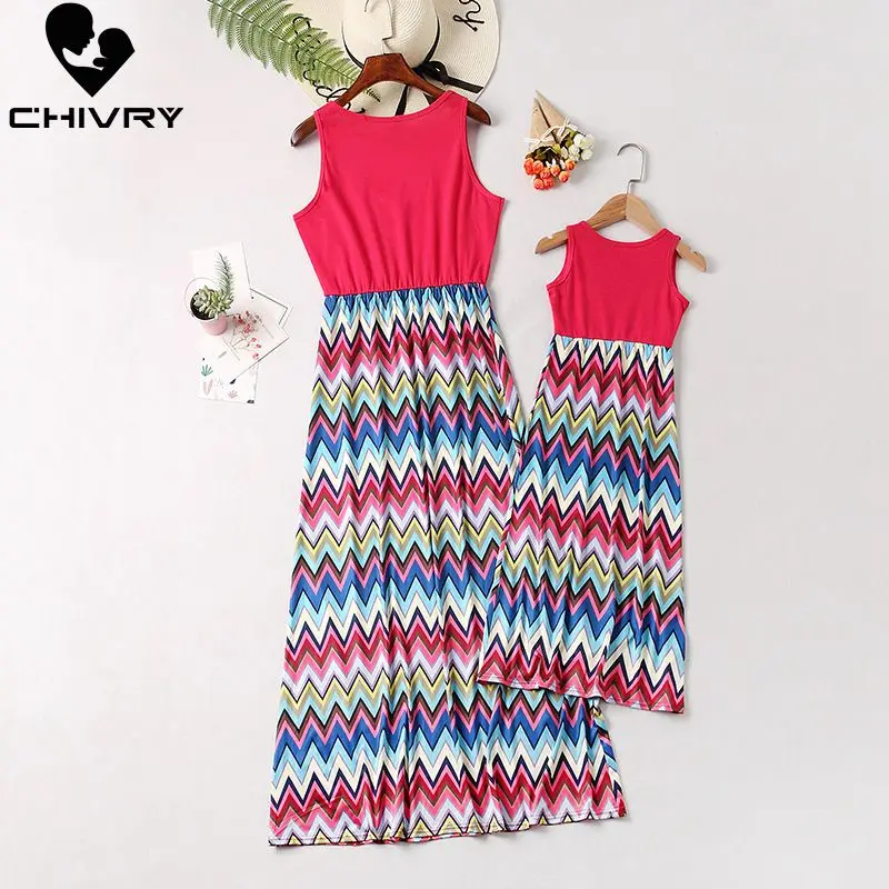 Новые платья для мамы и дочки Chivry лоскутное длинное платье без рукавов с волнами