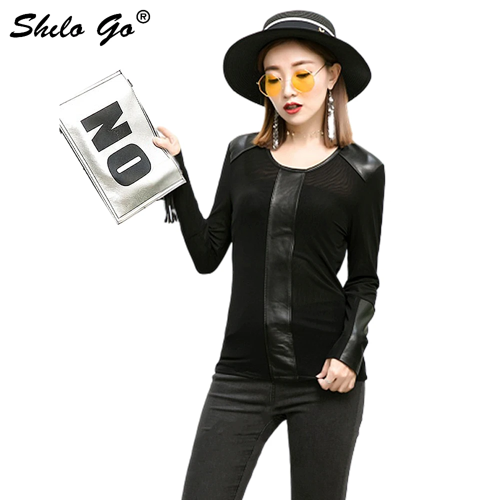 Уличная кожаная блузка женская летняя рубашка из натуральной овчины с длинным