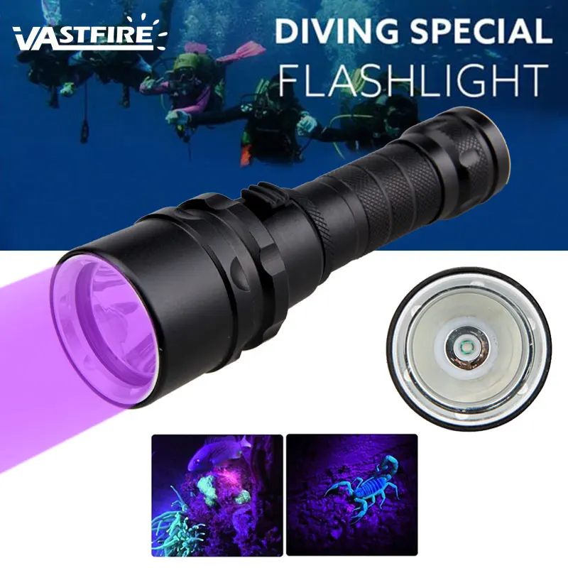 XPE УФ 395nm Diver светильник подводный 100 м светодиодный Дайвинг вспышки 10 Вт 365 фонарь +