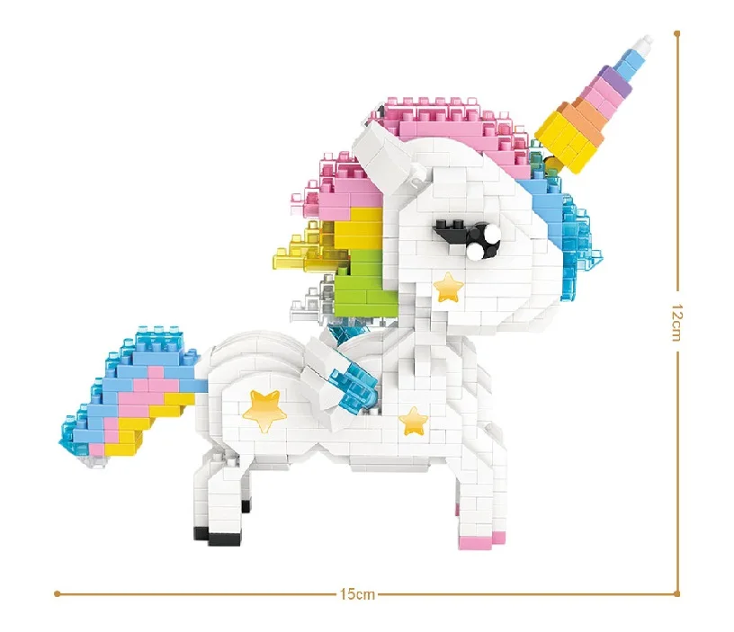 Алмазные блоки Радуга Единорог Аниме Фигурка лошадь мультфильм красочные