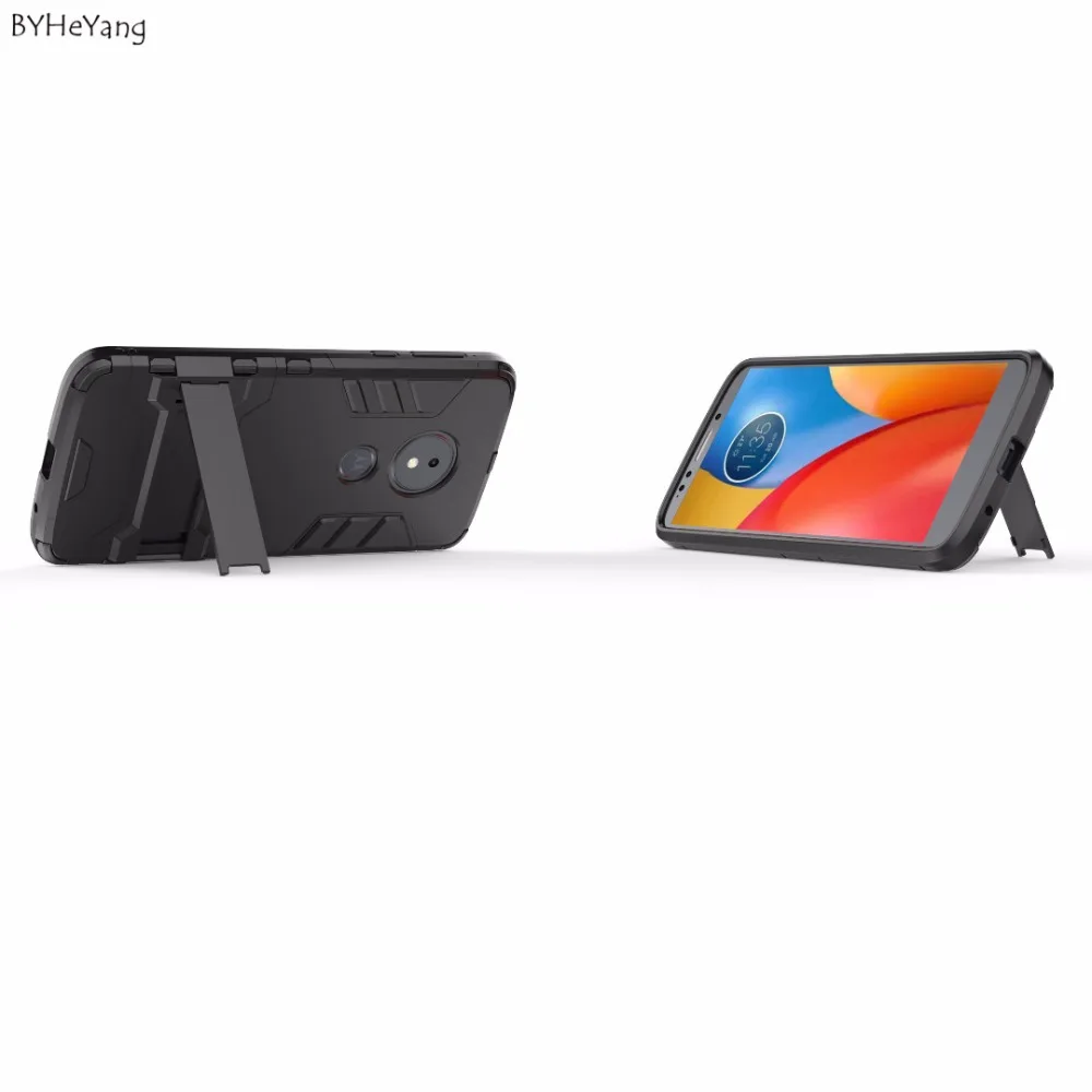 BYHeYang Cover For Motorola Moto E5 Case Slim Robot Armor Rubber Capa FOR Phone E 5 Plus Kickstand |