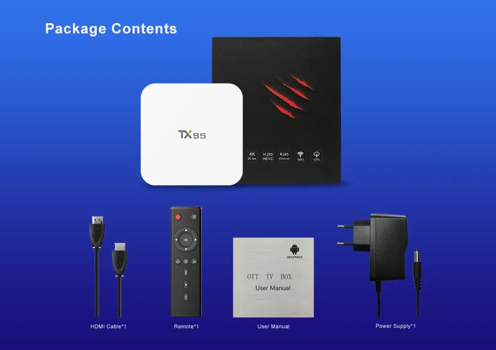 TX95 Smart TV Box Android 7 1 2 Гб 16 четырехъядерный процессор Amlogic S905X 4G/5 ГГц Wifi H.265 4K HDMI 2.0a USB 3 0