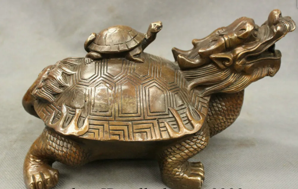 9 &quot китайский бронзовый медный долголетие черепаха на дракон статуя скульптура