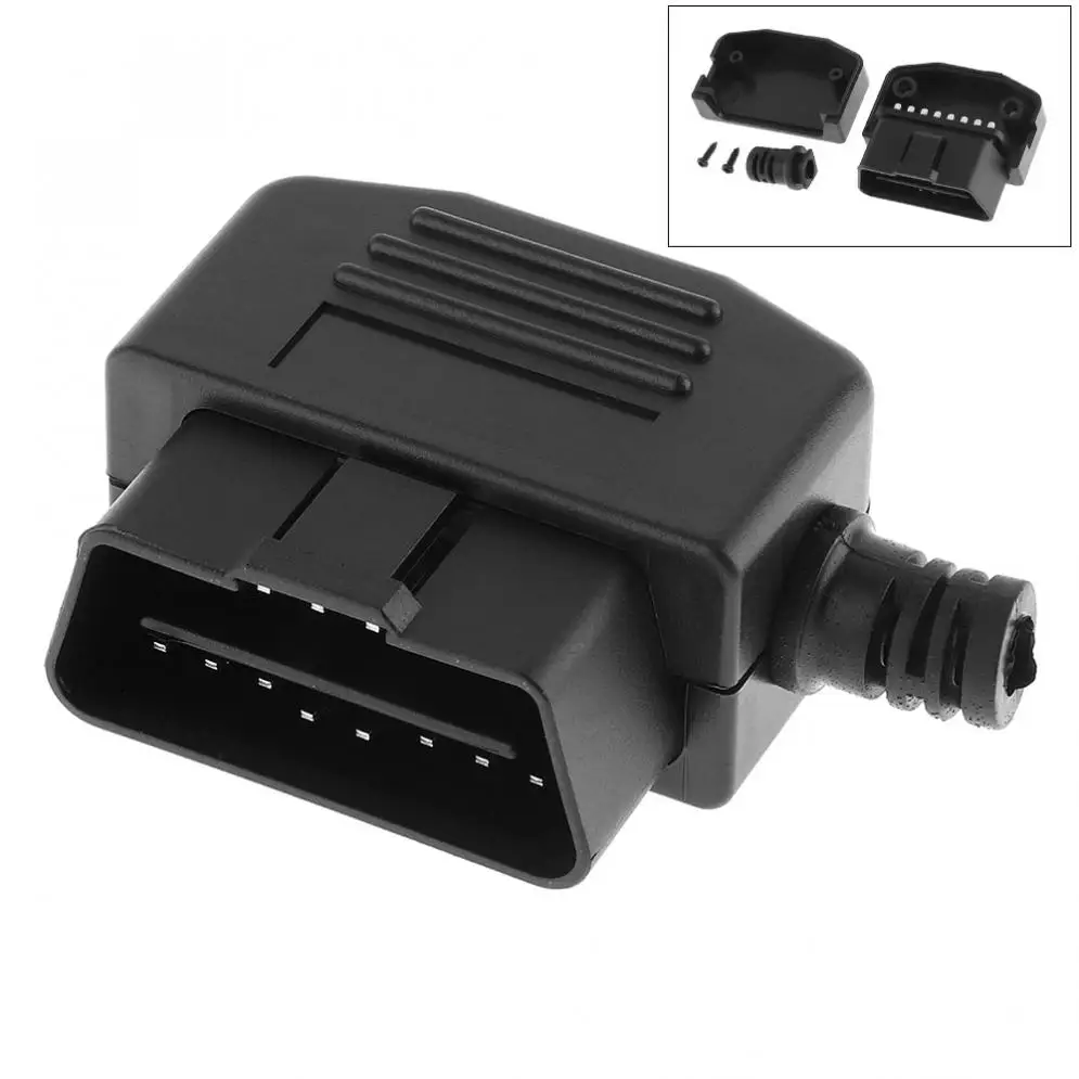 

OBD-II L Type 16 Pin Black Plastic Male Connector Wire Socket Connector Plugs with Shell and Screw fit for most car
