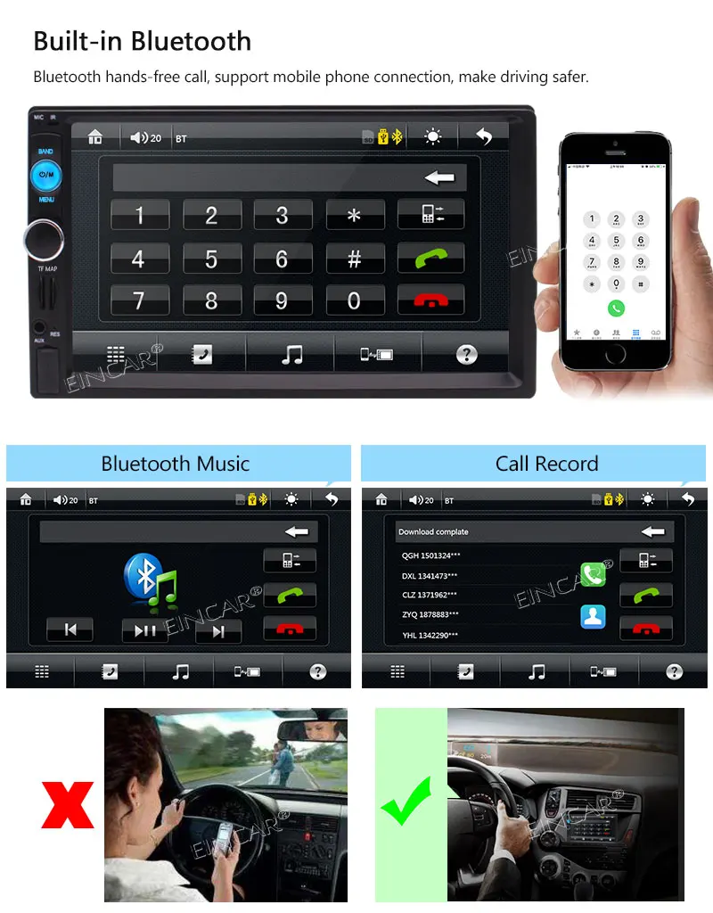 Автомобильный стерео Bluetooth радиоприемник FM AM RDS видеоплеер Многоязычное головное