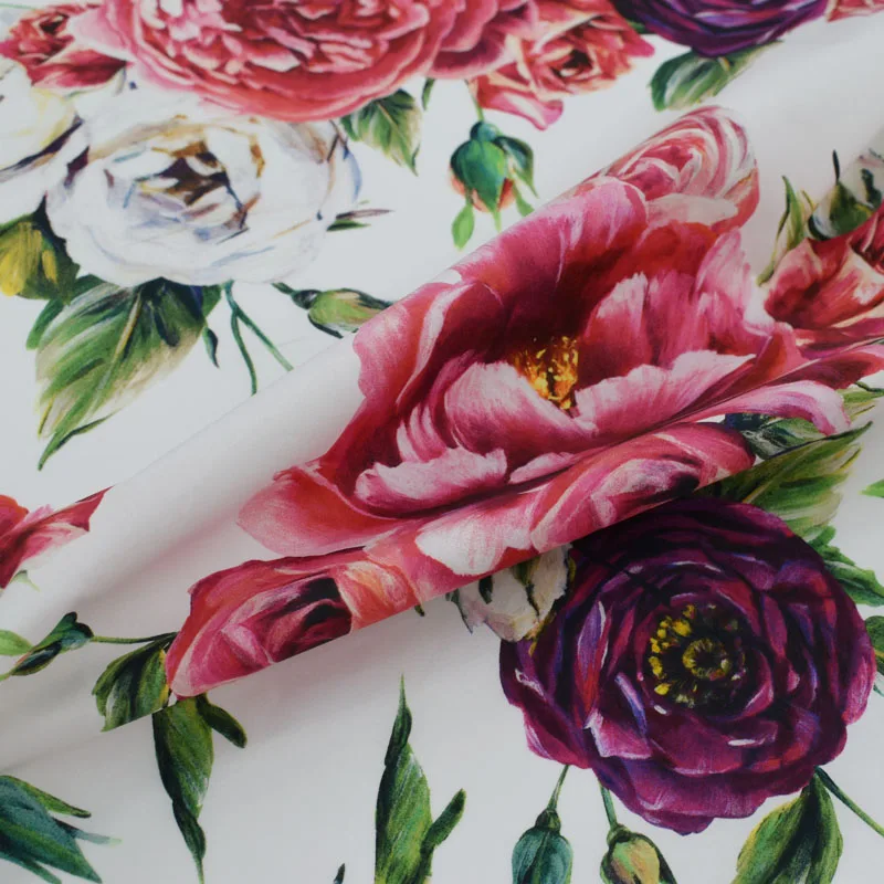 2018 Цифровая живопись пионы розы чистая хлопчатобумажная ткань для летнего