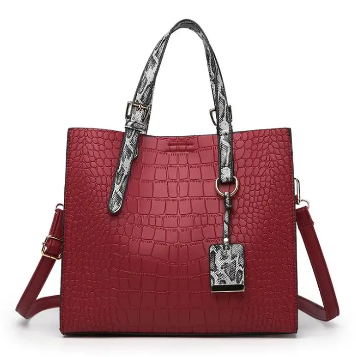 Простые Модные женские кожаные сумки Trunk Tote новые змеиные строчки Крокодил сумки на плечо для женщин сумки-мессенджеры - Цвет: Бургундия