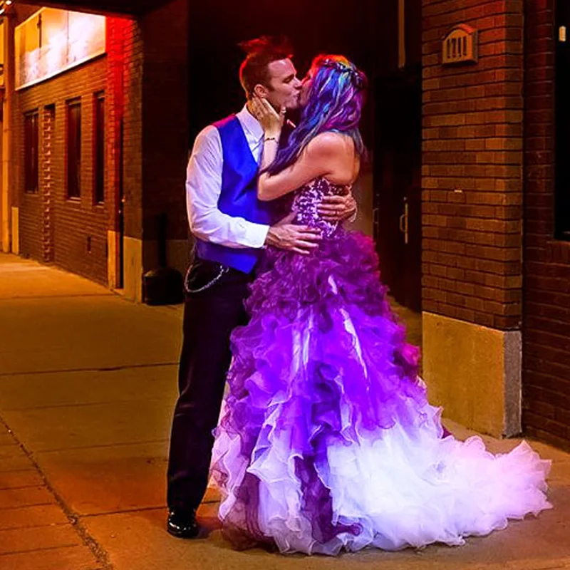 Женское свадебное платье без бретелек готическое фиолетовое из органзы с