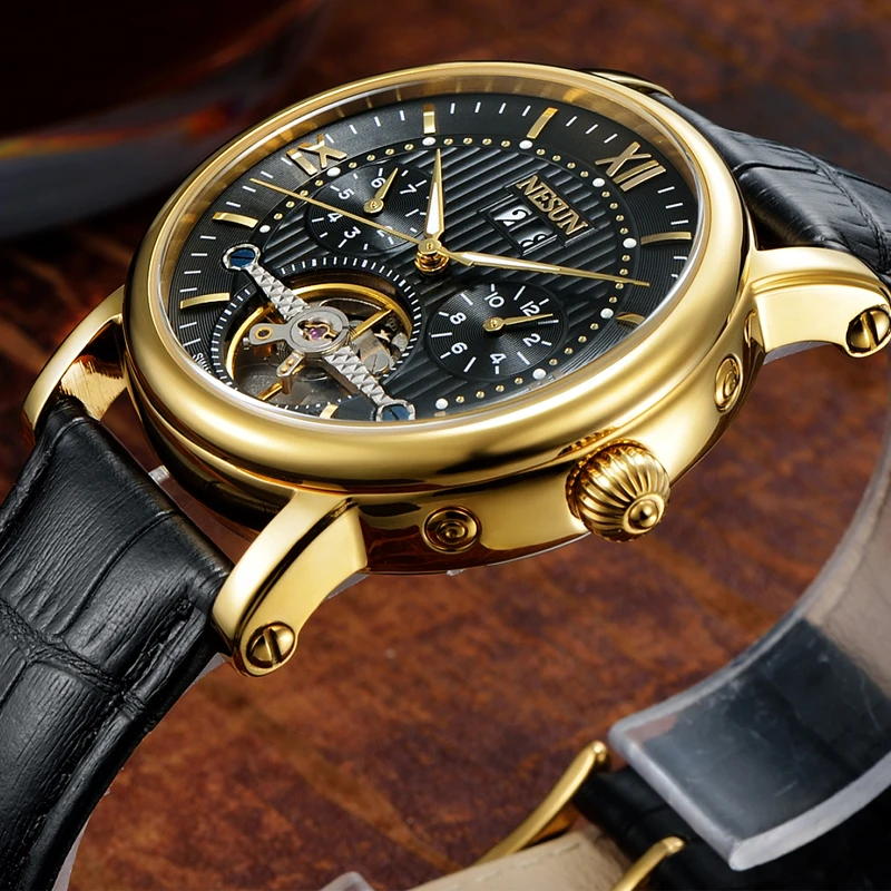Мужские швейцарские часы Nesun Skeleton Tourbillon роскошные фирменные автоматические с