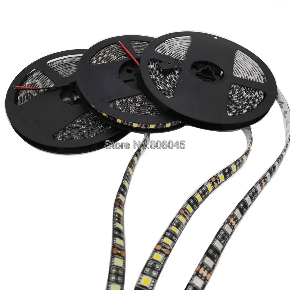 

5m 12V DC SMD 5050 LED Strip Black PCB 60LED/M IP20 IP65 Waterproof Flexible LED Stripe Ribbon White / Warm White / RGB Color