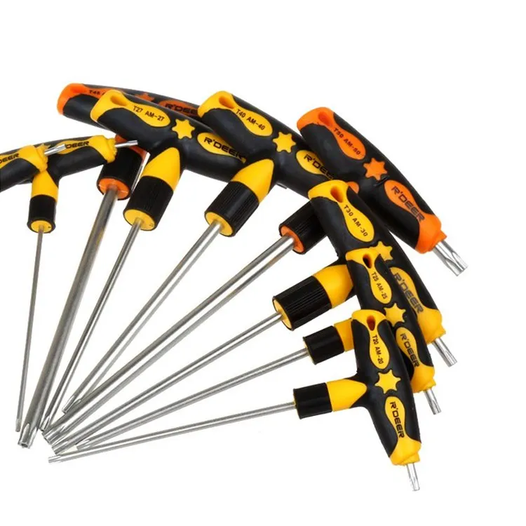R'DEER инструмент hongkong бренд CRV сталь 6150# Т-образная ручка torx шестигранный ключ T10, T15, T20, T25, T27, T30, T40, T45, T50 ручной инструмент