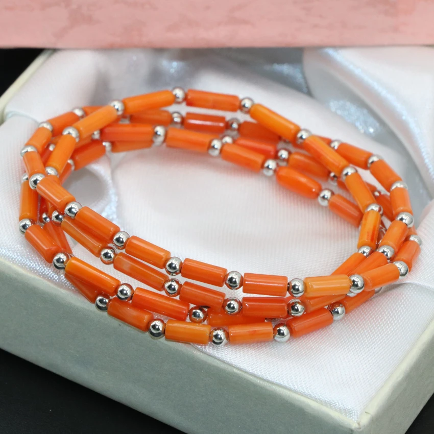 Factory Outlet 4 ряда естественных Orange Coral трубки бисер 3*7 мм элегантные длинные цепочки