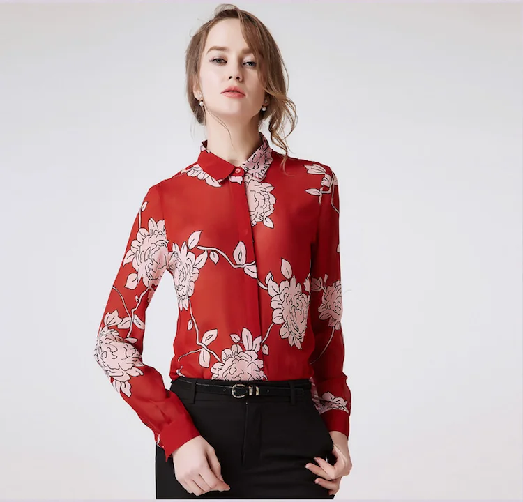 Шелковая шифоновая рубашка 3661 100% чистый шелк шифон блузки женские рубашки с